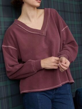 J.O.A. Reverse Stitch Knit Top in Burgundy